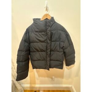 Theory Offset Puffer Renew Poly 2 Black Down Funnel Neck Jacket Womens Small S